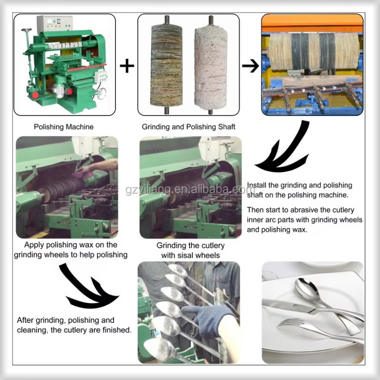 Polishing of stainless steel tableware (spoons, forks, knives). Polishing of stainless steel tableware (spoons, forks, knives).